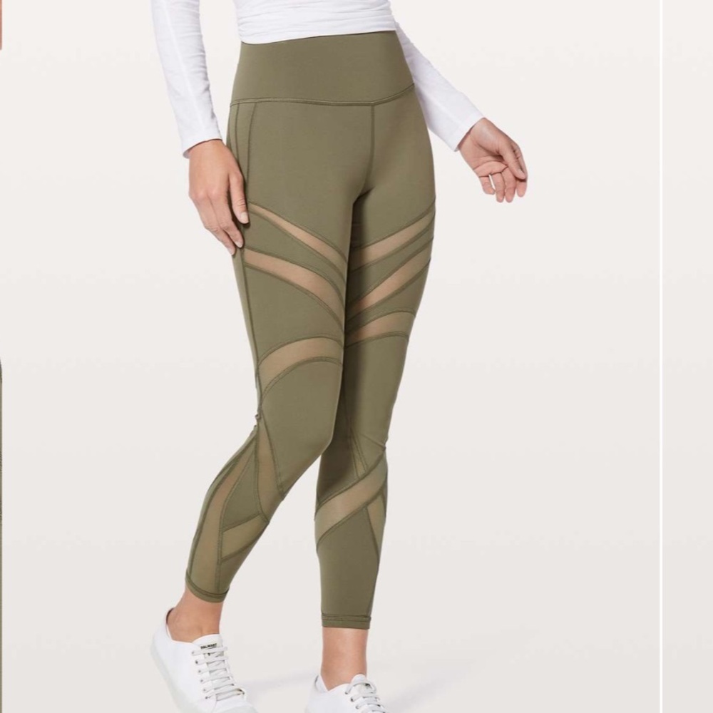 lululemon athletica Olive Green High-Rise Mesh Panel Leggings